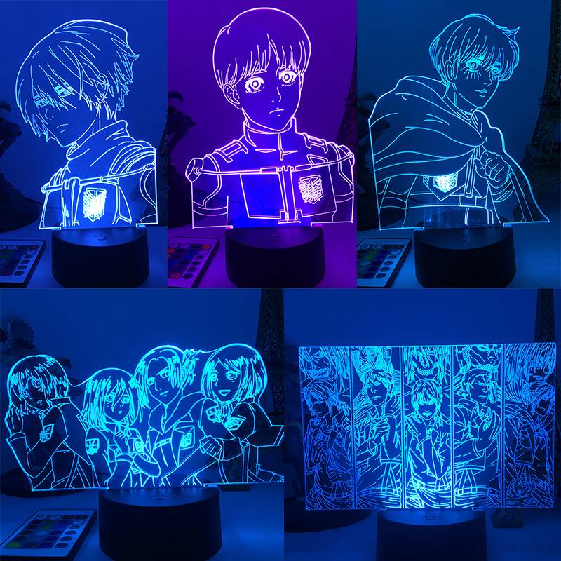 Đèn Ngủ LED 3D Hình Nhân Vật Levi Eren Mikasa Trong Attack On Titan Kèm Điều Khiển Từ Xa