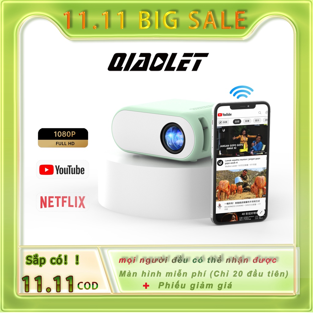 Máy chiếu mini QIAOLET Z1 Android IOS HD hỗ trợ video HD và kết nối với điện thoại, laptop, máy tính
