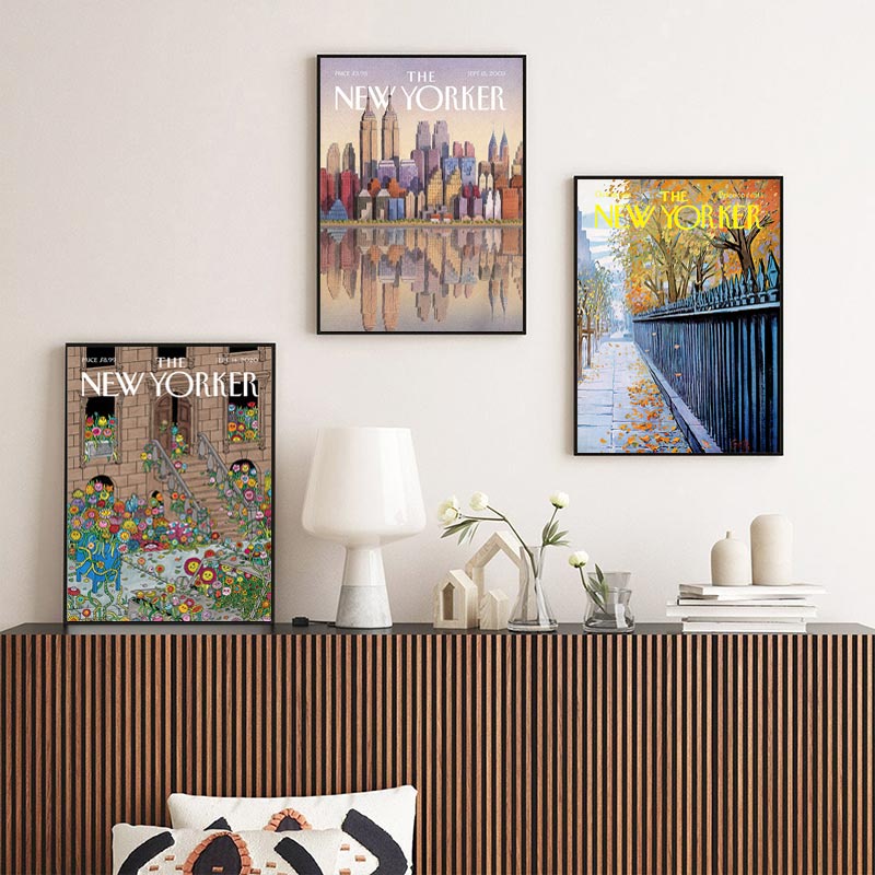 Tranh Vải Bạt Treo Tường In Hình Tạp Chí New Yorker Kiểu Vintage Bắc Âu Trang Trí Nhà Cửa