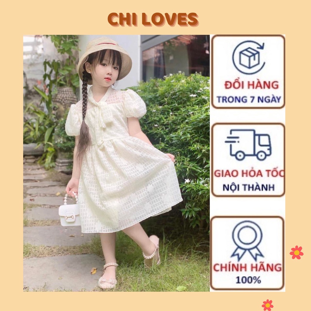 Váy đầm trắng cho bé gái thiết kế CHI LOVES, Váy đầm cho bé gái chất ren chun 2 lớp V44