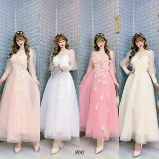 đầm xòe đính hoa tay phồng