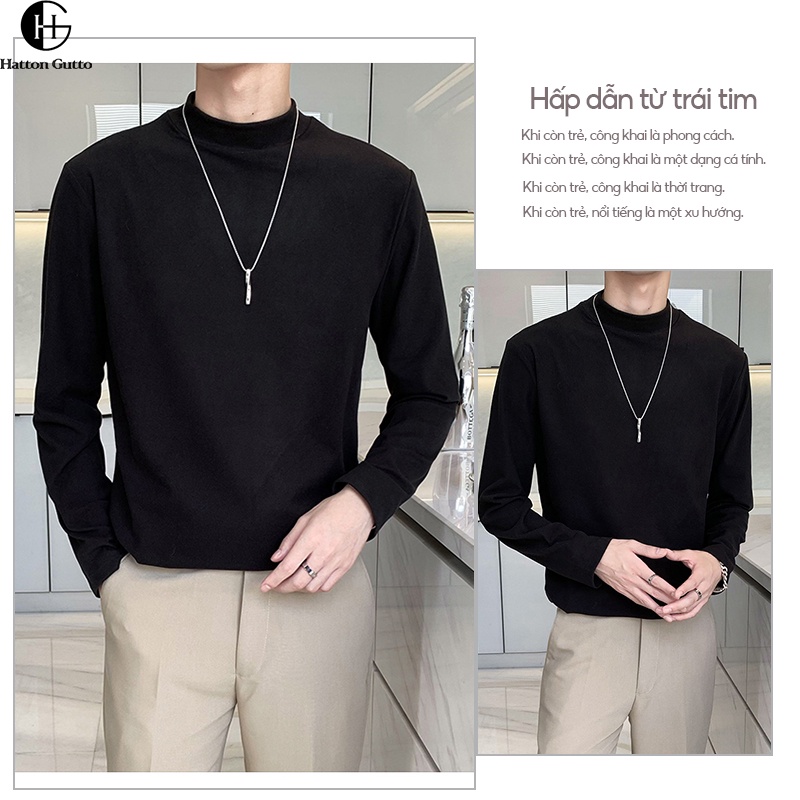 Hatton Gutto COD OOTD Áo Thun Trơn Tay Dài Cổ Lọ Plus Size M-5XL Phong Cách Hàn Quốc Cho Nam Giới