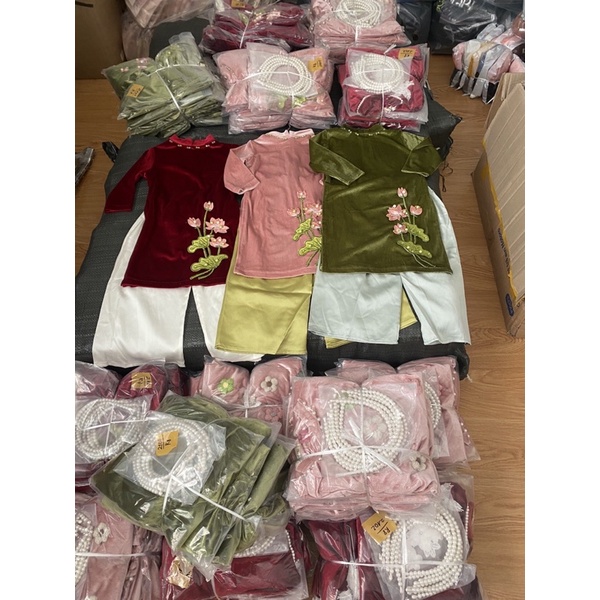 Set áo dài hoa sen nhung siêu hot 2023 size 9-20kg