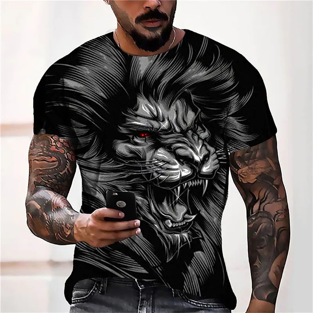 Áo Thun Cotton Tay Ngắn In Hình Sư Tử 3d Thời Trang Mùa Hè 2022 Cho Nam