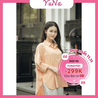 Áo sơ mi nữ YUNA cổ đức vạt bầu thắt nơ dáng rộng màu trơn phong cách ulzzang Hàn Quốc, thời trang nữ YUNA