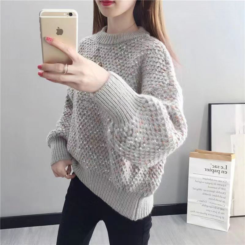 Áo Sweater Dệt Kim Cổ Tròn Dáng Rộng Thời Trang Thu Đông