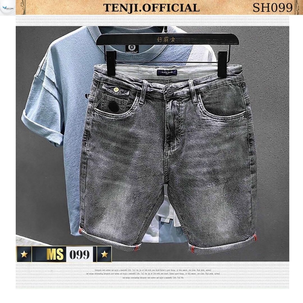 Quần short nam xám TENJI SH099 chất liệu denim co dãn họa tiết trơn nhiều mẫu mới kiểu dáng ôm size 