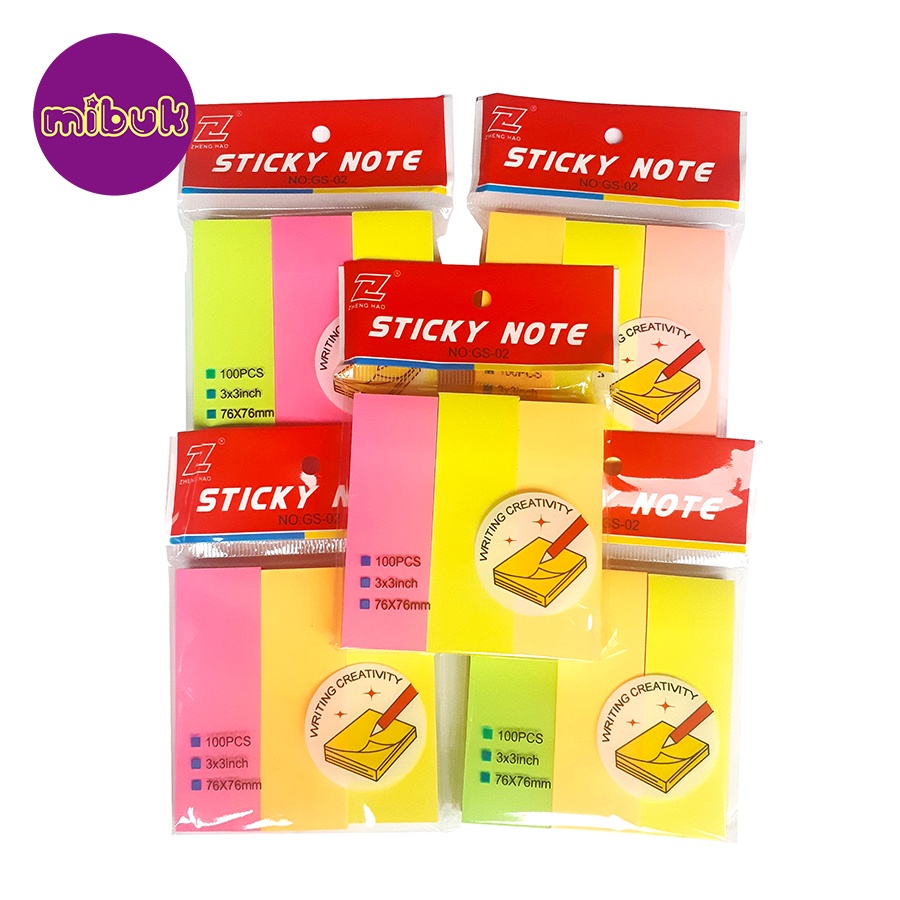 Giấy note 3x3 100 tờ chia 2 màu 3 màu tông dạ quang dùng ghi chú Sticky note ZHENG HAO