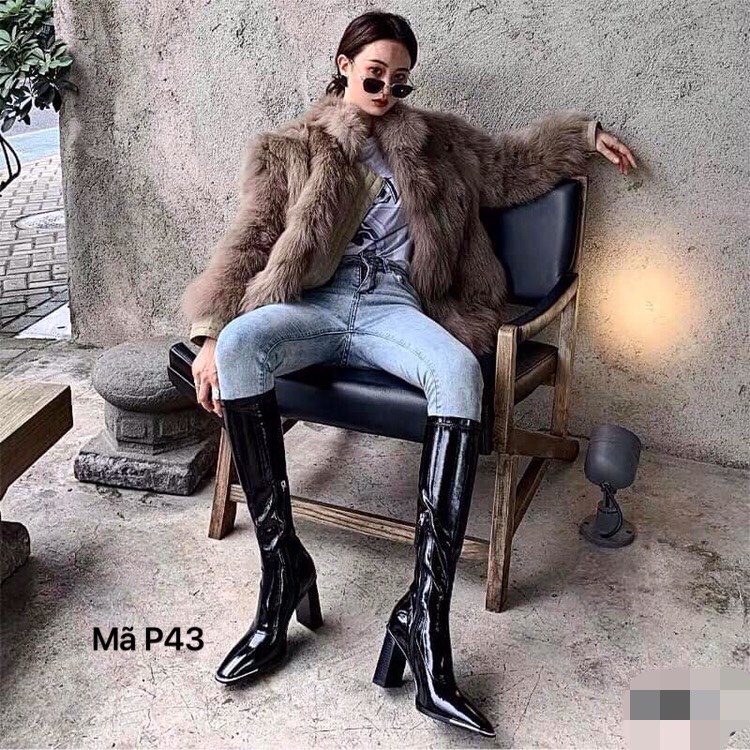 Boot Đùi Da Bóng Dưới Gối Khóa Sườn Và Khóa Sau Mũi Gắn Kim Loại Mũi Sắt Gót 7cm Và 9cm Mã P43 Shop Phương Nhi