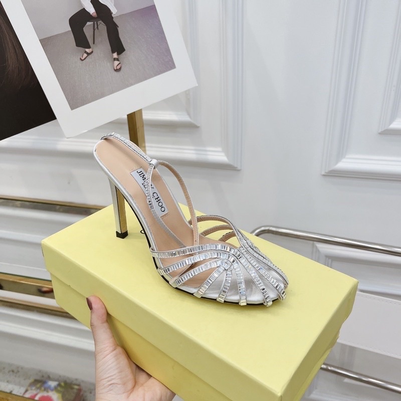 Sandal cao gót rọ đính đá mũi tròn jimicho mẫu mới fullbox Bill túi