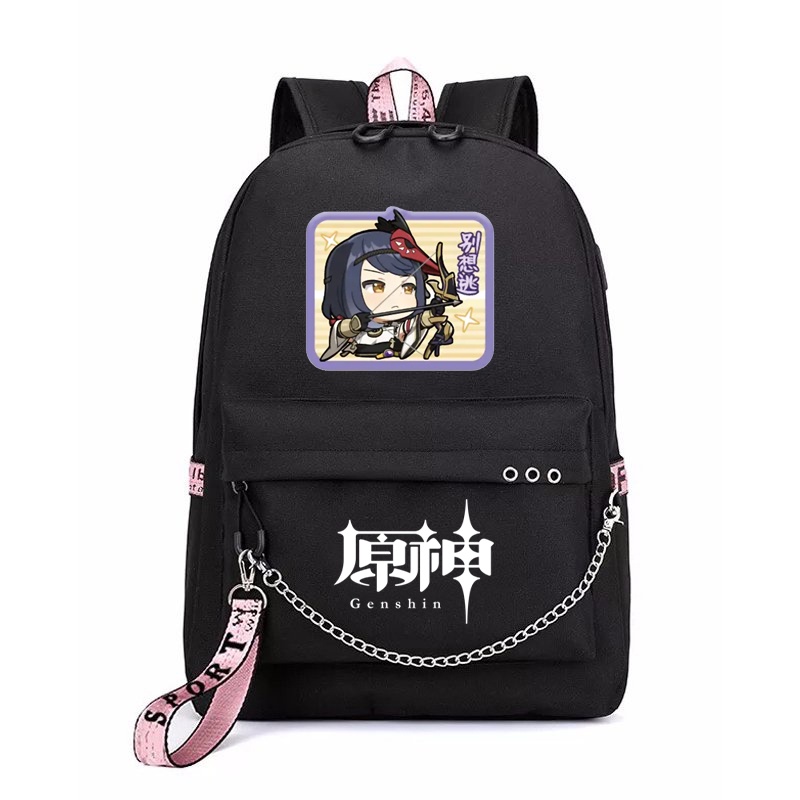 Balo thông minh đen in hình GENSHIN IMPACT ver CHỮ NHẬT CHIBI game anime chibi dễ thương cặp sách đi học