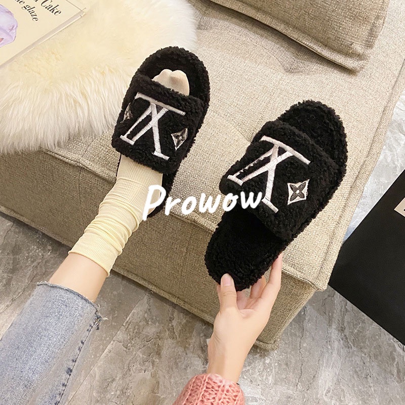 Prowow❤Dép Lông Cừu Đế Dày Thời Trang Hàn Quốc Cho Nữ