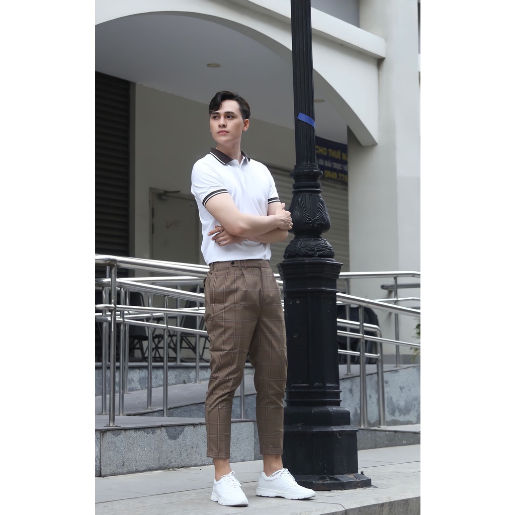 PO004-1 Áo Polo Nam DOCAS Vải Cotton CMC Màu Trắng Cổ Phối Phom Regular Fit
