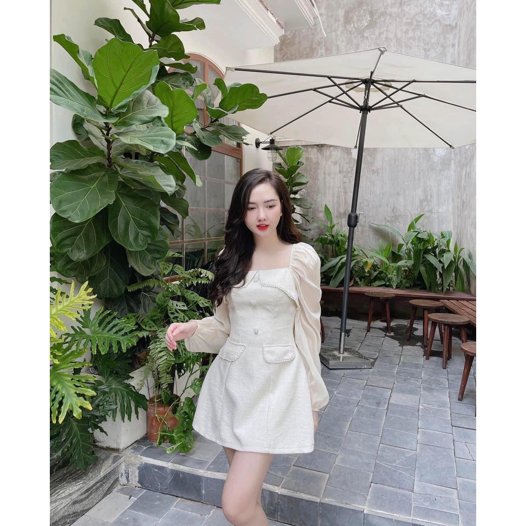 Đầm dự tiệc - Set váy dạ nữ tay voan bồng - Váy chữ A siêu sang