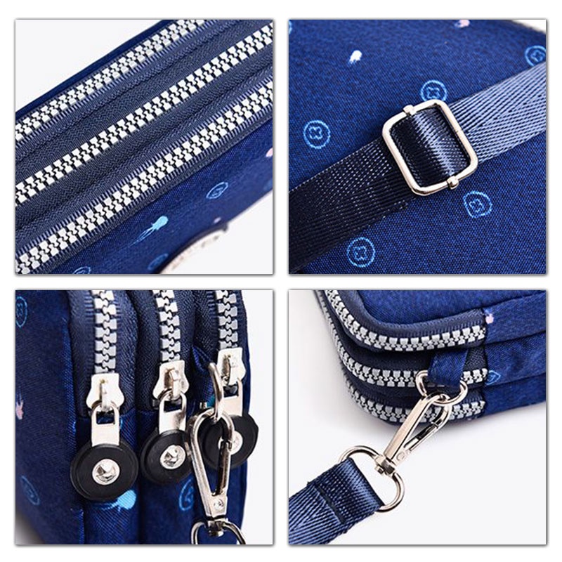 MISCHA Túi Đeo Chéo Vải Canvas Ba Lớp Có Khóa Kéo Đựng Điện Thoại Phong Cách Hàn Quốc