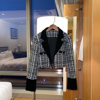  Áo khoác dạ tweed nữ ziczac cổ vest viền nhung dáng ngắn croptop sang chảnh đi tiệc cưới cao cấp Hàn Quốc 
