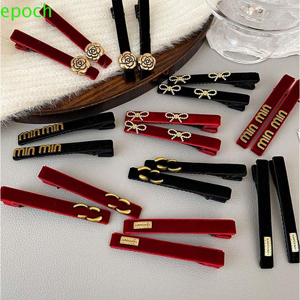 Epoch Kẹp Tóc Hình Hoa Trà Bằng Nhung Màu Đen / Đỏ Ngọt Ngào Kiểu Pháp|Băng Đô Kim Loại Đính Nơ In Chữ Phong Cách Hàn Quốc
