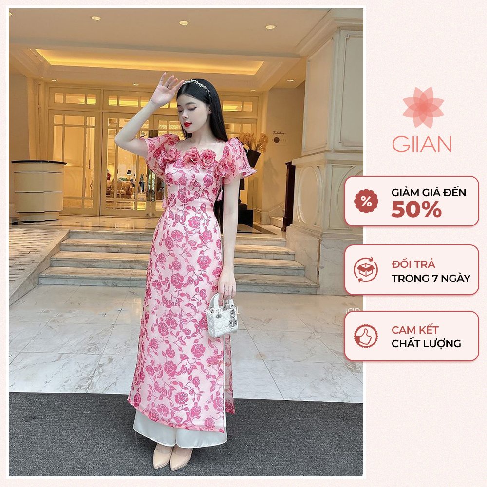 Áo dài cách tân tay bồng phối ngực hoa cách điệu - Design by Giian GAD442