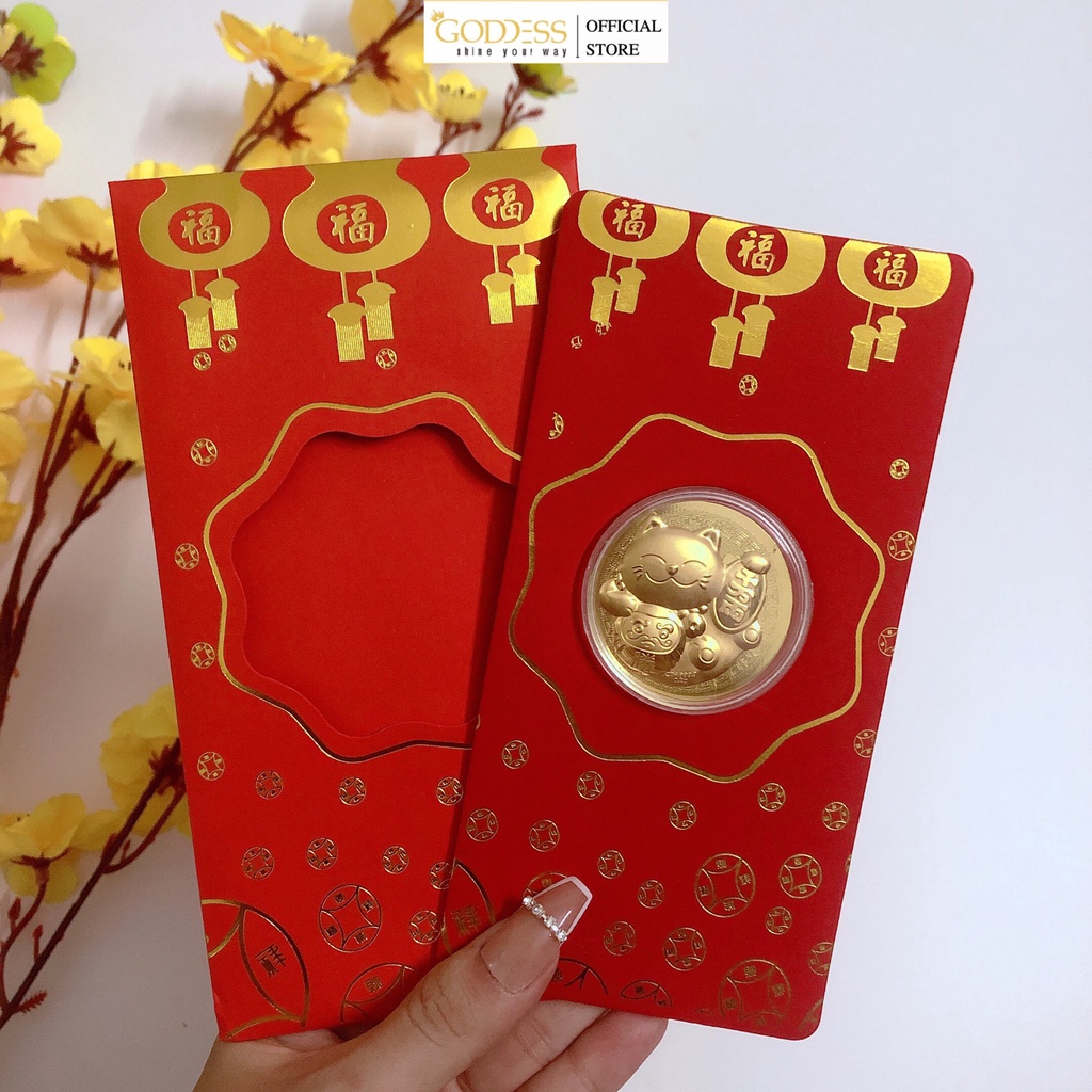 Bao Lì xì tết Quý Mão 2023 - Lì Xì Thần Tài Mạ Vàng - Mèo Mạ Vàng 24K Hồng Kông Màu Đỏ May Mắn Rước Tài Lộc Giá Sỉ