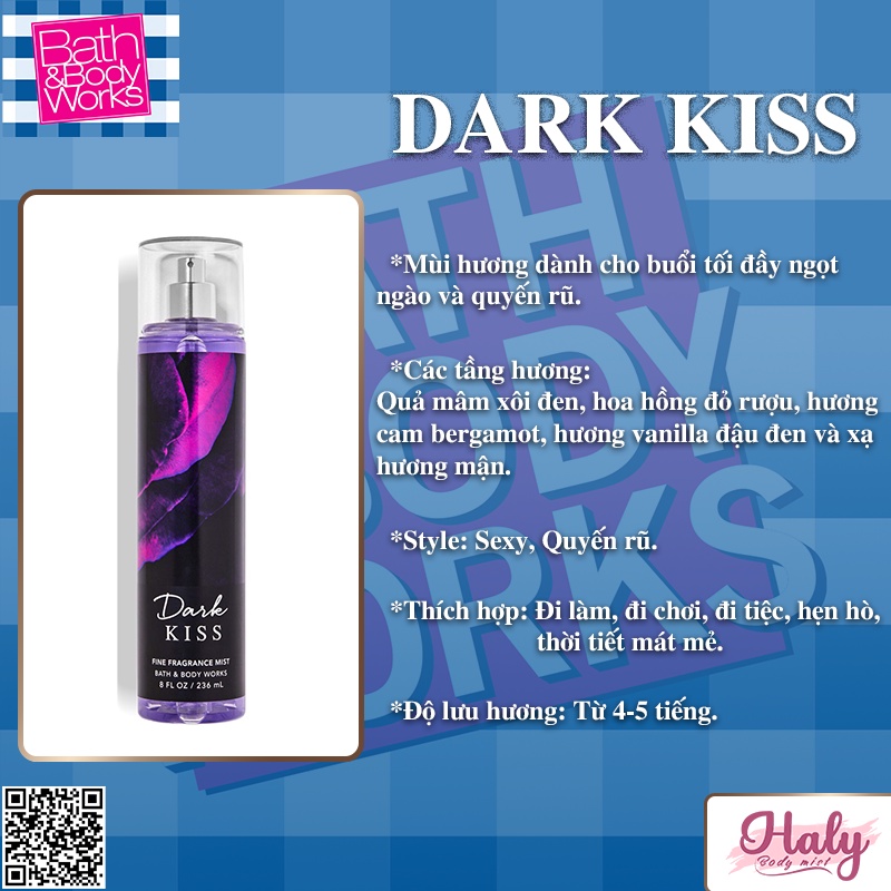 Dark Kiss ( Xịt thơm toàn thân Body Mist Chính Hãng Bath & Body Works )