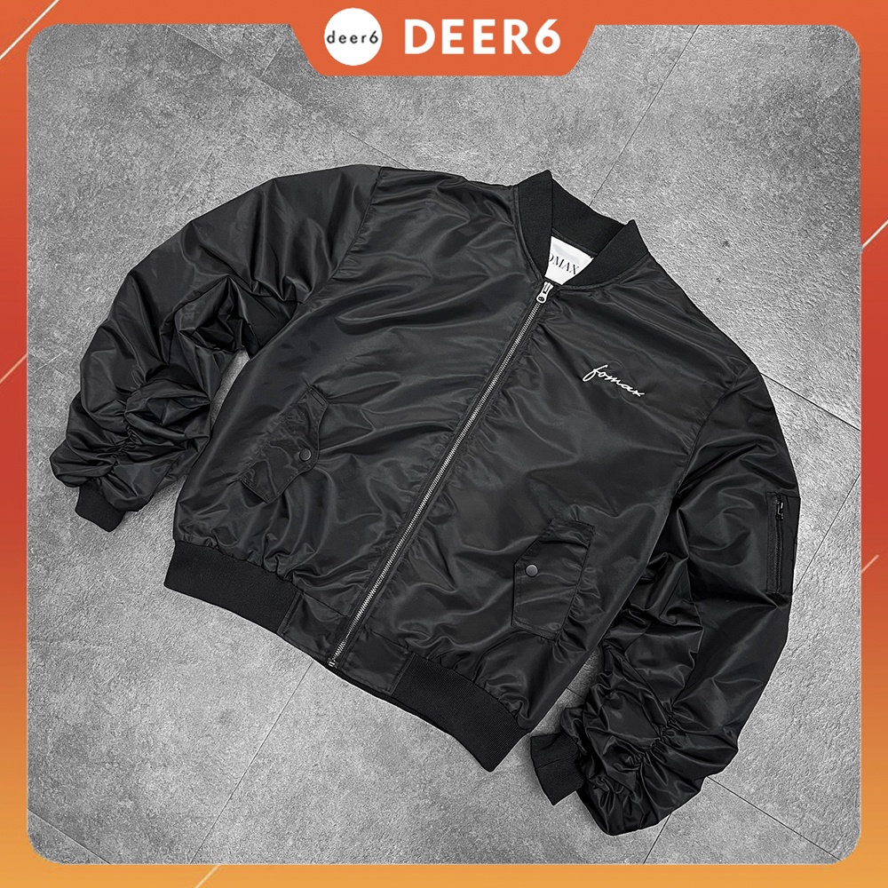 Áo khoác bomber jacket tay dúm FOMAX oversize nam nữ màu đen