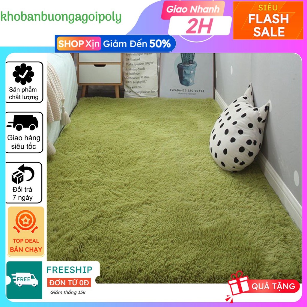 Thảm lông trải sàn kích thước 1m6x2m siêu mềm mịn trang trí phòng khách, phòng ngủ, xanh rêu