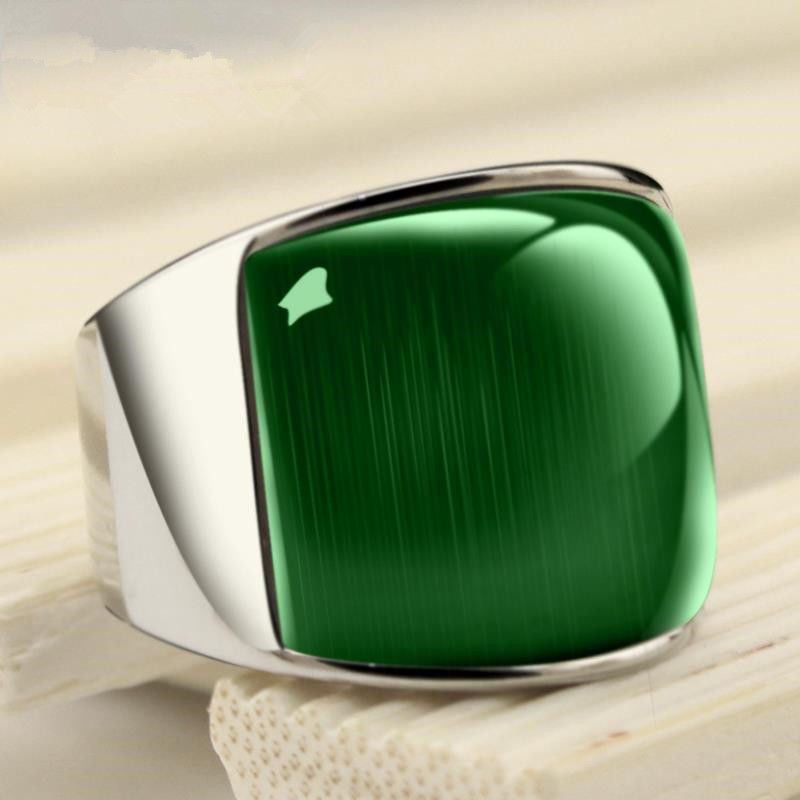 Nhẫn Thép Titan Đính Đá Opal Màu Bạc Thời Trang Cho Cặp Đôi Miễn Phí Vận Chuyển