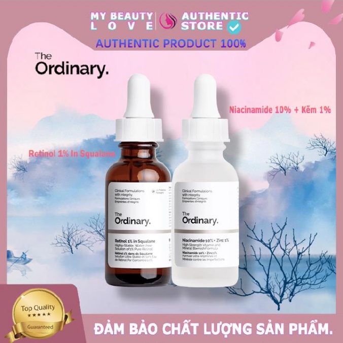 Serum The Ordinary Bộ Giảm Nếp Nhăn / Ngăn Lão Hóa Da - Niacinamide 10% + Kẽm 1% / Retinol 1% In Squalane - 2x30ml