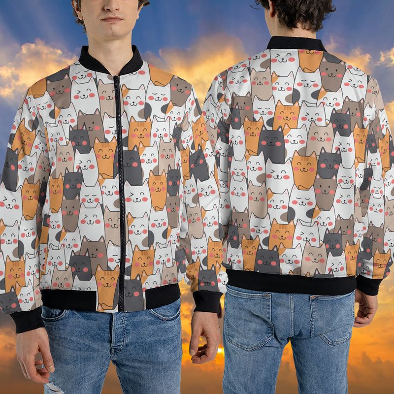 Áo bomber jacket gió người lớn và trẻ em họa tiết mèo dễ thương đủ size in 3D