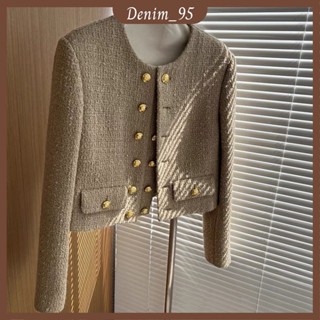Áo khoác dạ tweed nữ, dáng ngắn cổ tròn cúc đồng sang chảnh 03 màu sắc sẵn đen- trắng