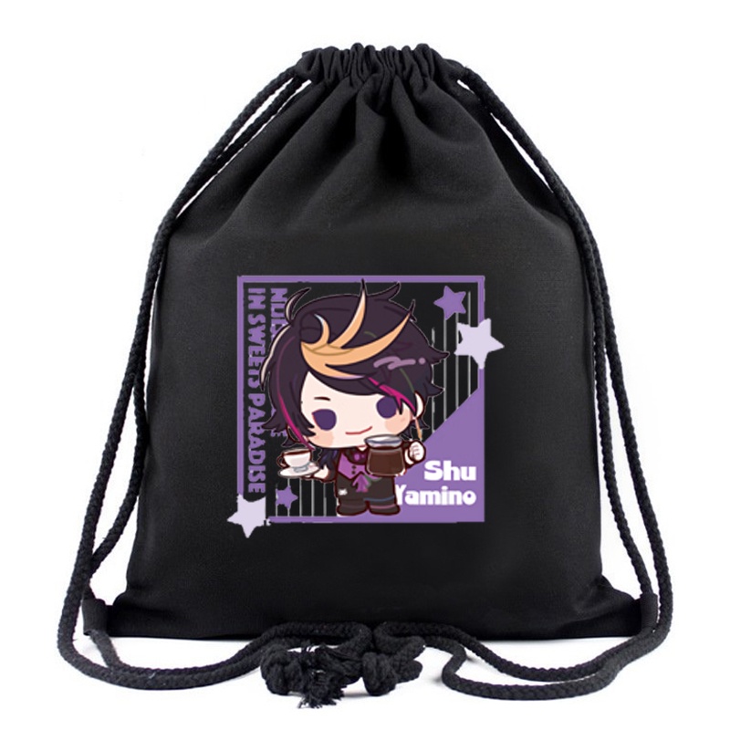 Balo túi dây rút đen in hình LUXIEM Vtuber Shu Ike Mysta Luca Vox ver Ăn Uống game anime chibi thời trang nam nữ