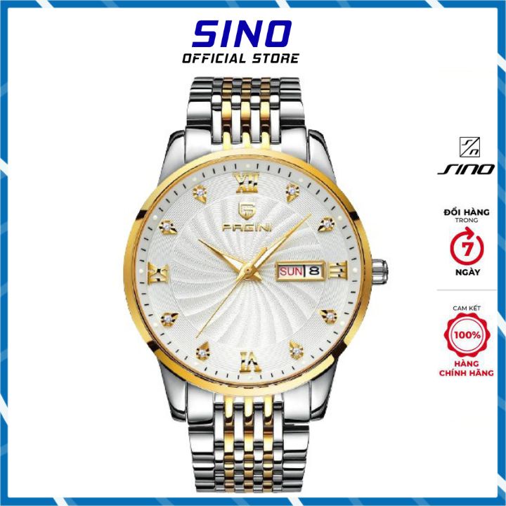 Đồng Hồ Nam PAGINI PA5588 Dây Thép, Kim Loại Không Gỉ Cao Cấp Mặt Đính Đá Kim Dạ Quan