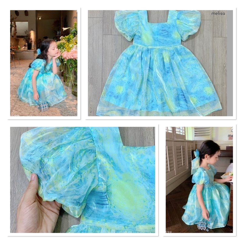 Đầm Melisa hoa tay phồng cho bé gái