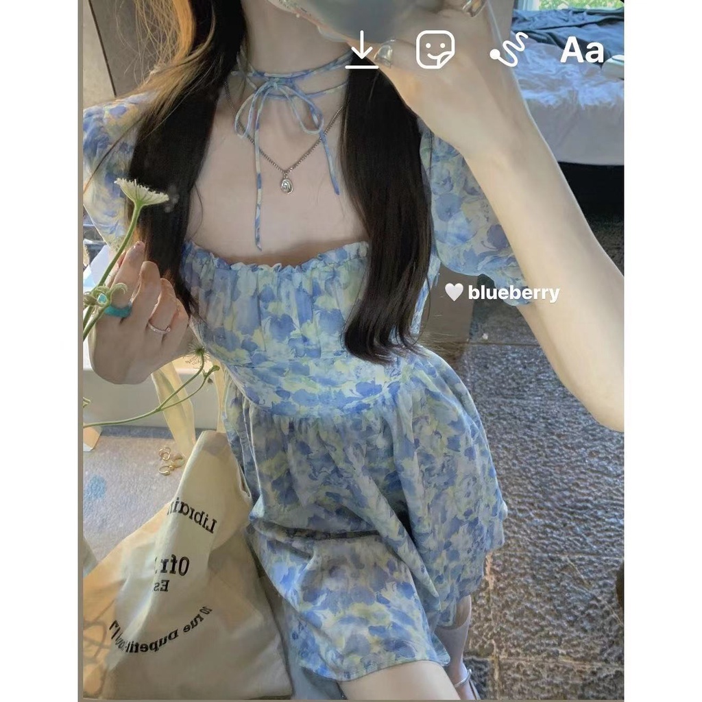 Enjoy Freedom Đầm Dáng Rộng Họa Tiết Hoa Xinh Xắn Thời Trang Theo Phong Cách Hàn Quốc Cho Nữ