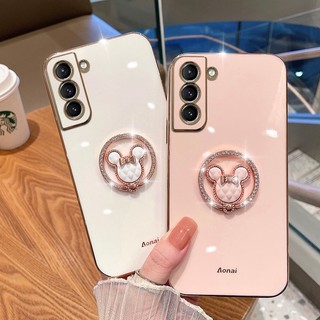 Ốp Điện Thoại Silicon Mềm Mạ Điện Chống Sốc Dễ Thương Có Vòng Nhẫn Giá Đỡ Cho Samsung S23 S22 S21 Ultra Plus S21 S20 FE