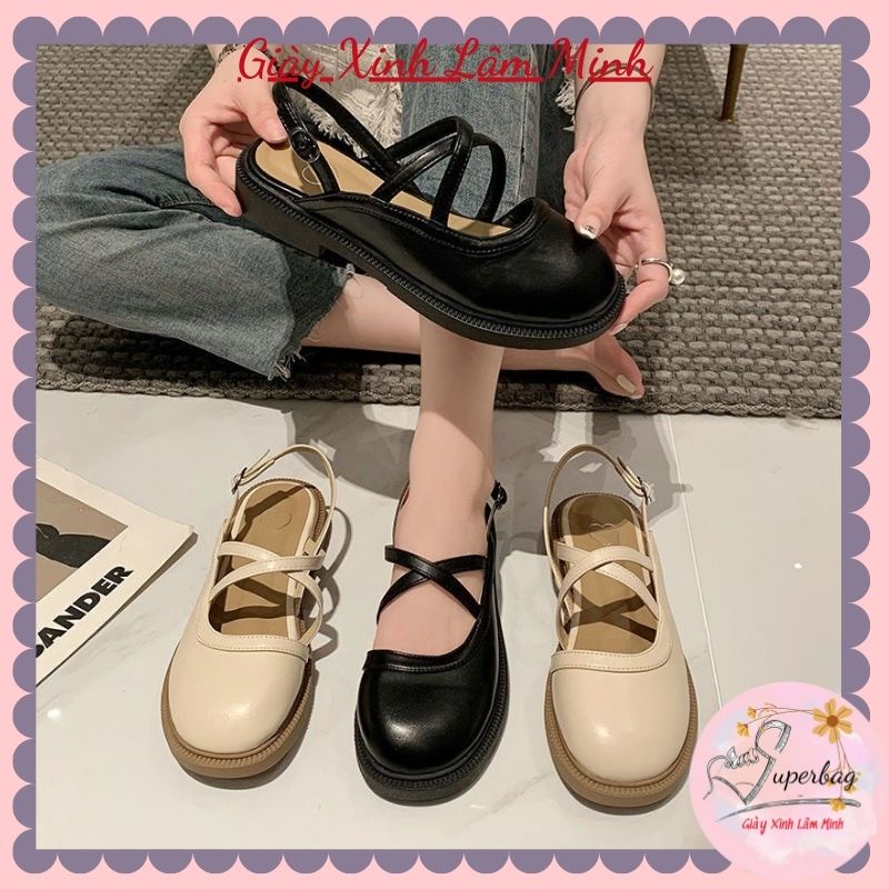 Giày búp bê nữ, Lolita đế cao 3 phân chất đẹp 2 quai chéo tôn chân dễ phối đồ 370