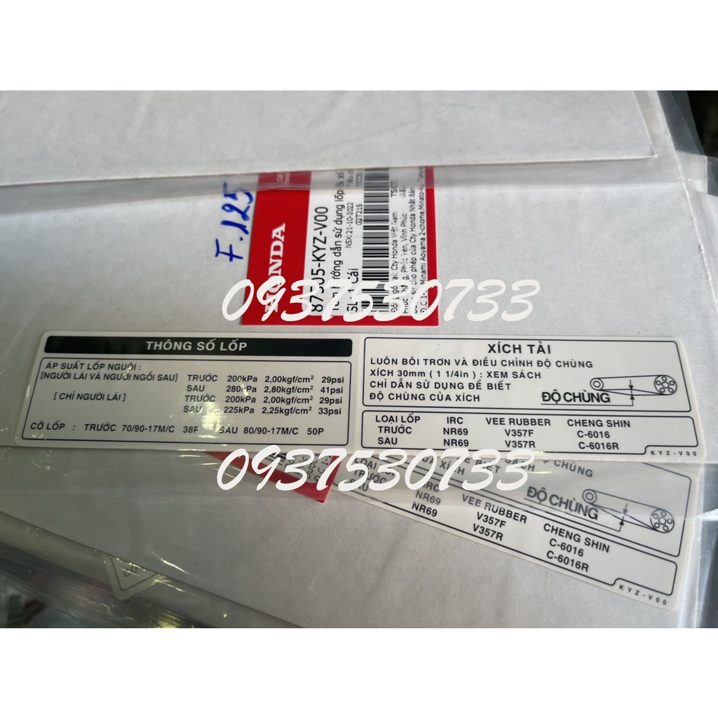 Tem thông số dán hộp xích, tem catte xe FUTURE Mập, LED 125 -HÀNG CHÍNH HÃNG