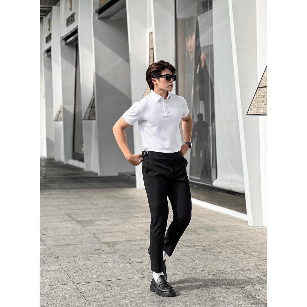 PO012-1 Áo Polo Nam DOCAS Vải Cotton CMC Màu Trắng Cổ Sơ Mi Phom Regular Fit