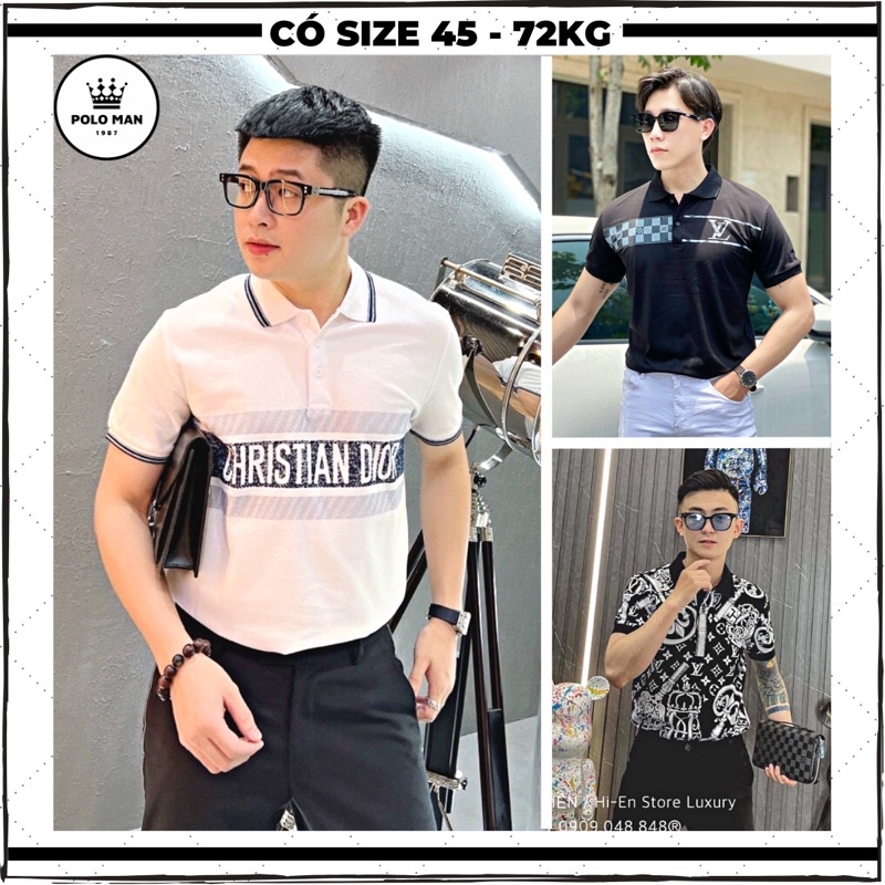 Áo POLO nam chất vải cotton cao cấp form ôm body in hình LK, áo thun polo nam có cổ tay ngắn mầu đen trắng basic