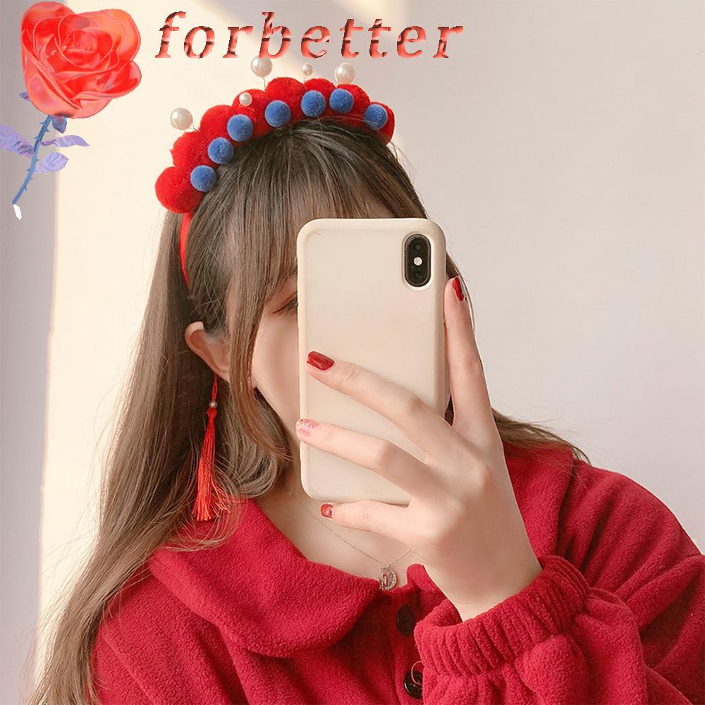 Băng Đô Cài Tóc Đính Núm Tua Màu Đỏ Dùng Trang Trí Tiệc