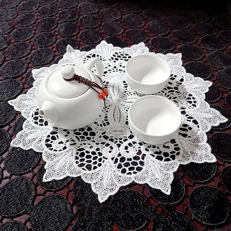 Miếng Lót Lọ Hoa Tấm Lót Bình Hoa Bằng Ren Tấm Lót Bàn ăn Trang Trí Cách Nhiệt Hình Tròn Thêu Ren Rỗng Dùng