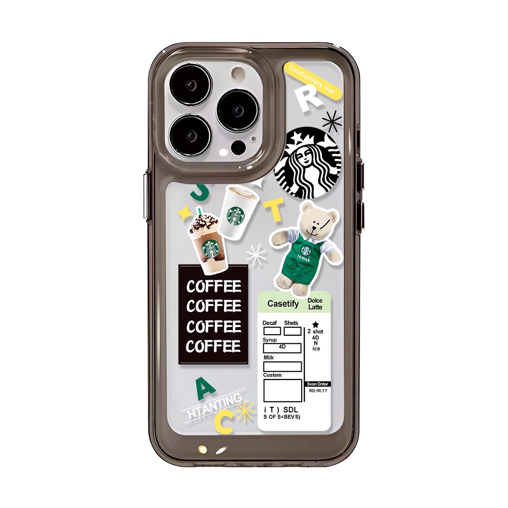 Ốp Điện Thoại Trong Suốt In Hình Gấu Và Cà Phê Cho iphone 14 Pro Max 13 11 12 7Plus X XR XS Max 8 7
