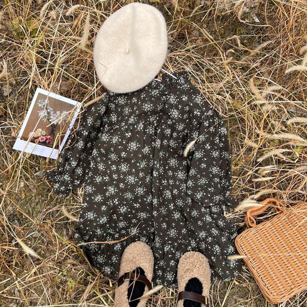 BEAR LEADER Đầm Tay Dài Họa Tiết Hoa Phong Cách Vintage Dành Cho Bé Gái