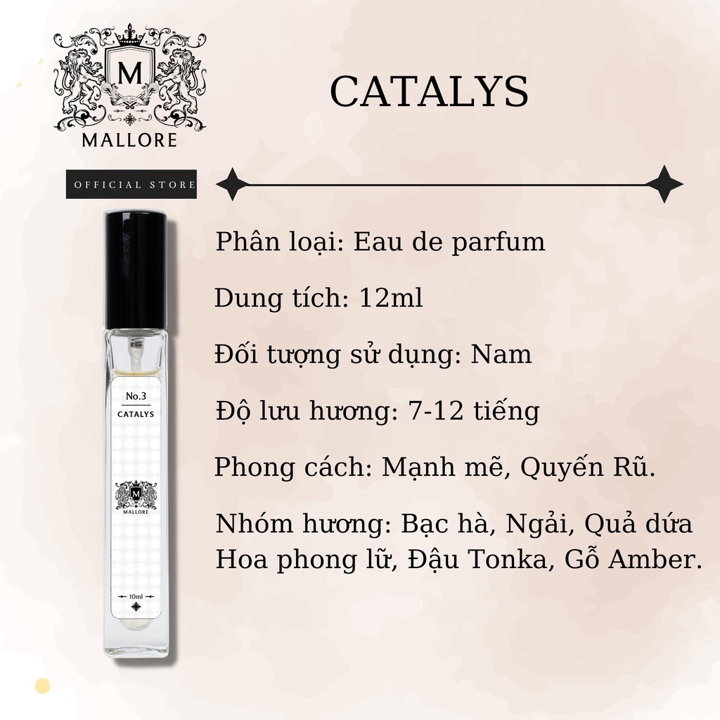 Nước hoa nam Mallore Catalys dạng xịt 3ml. Nước hoa mini nam tính, lịch lãm, bí ẩn