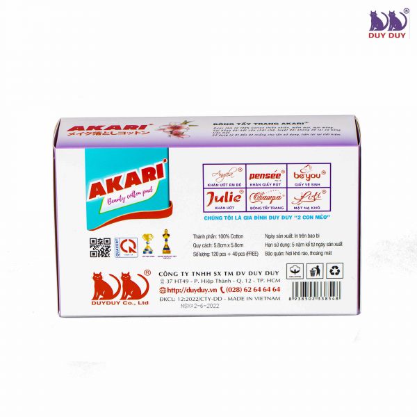 Bông tẩy trang AKARI Nhật Bản 160 miếng, bông to, mềm
