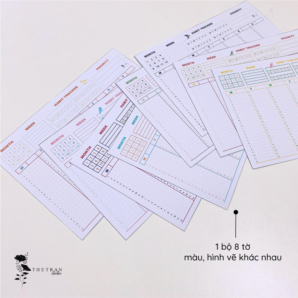 Bộ 8 tờ giấy ghi chú kế hoạch tuần tối giản A5 A6/ minimal weekly planner / thetranstudio