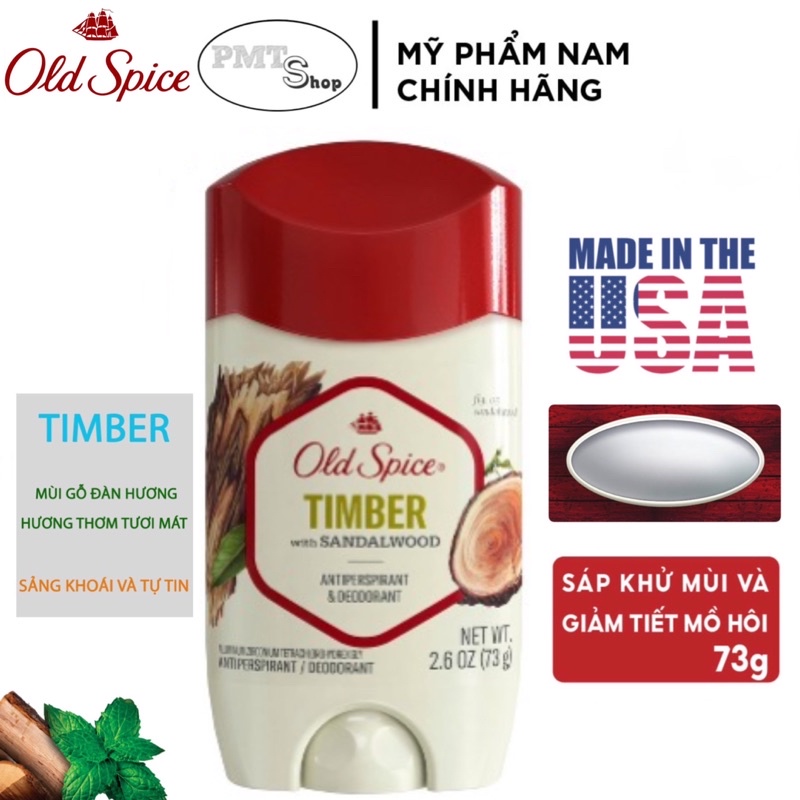 [NK Mỹ] Lăn sáp khử mùi nam Old Spice Timber with Sandalwood 73g (sáp trắng) Made in USA