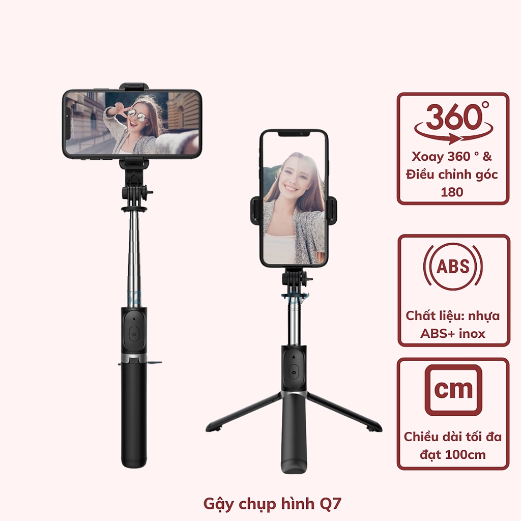 Gậy Tự Sướng Q07, Gậy Chụp Ảnh 3 Chân Đa Năng Cao Cấp , Kèm Đèn Selfie + Remote Bluetooth Siêu Tiện Lợi - TuHaiStore