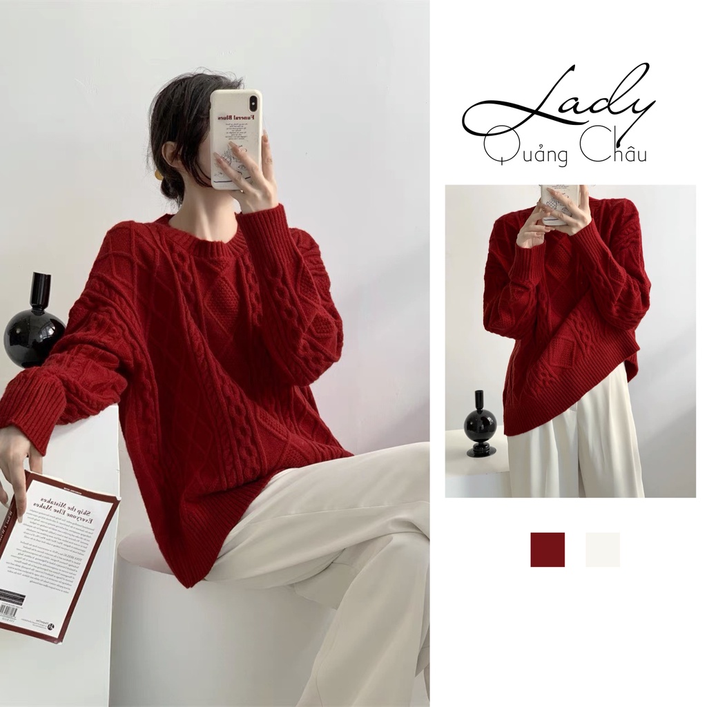 Áo len đỏ dài tay mặc đi chơi giáng sinh, noel, tết phối màu dễ thương Ladyquangchau
