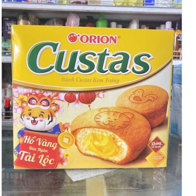 BÁNH CUSTAS ORION NHÂN KEM TRỨNG CAO CẤP HỘP 12 CÁI = 282G